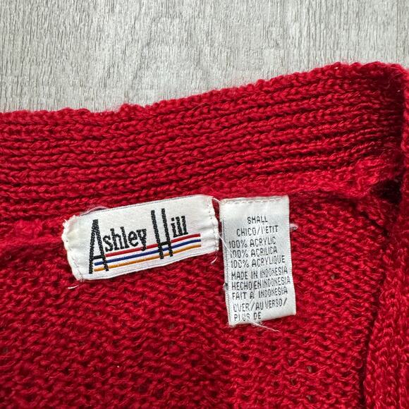 Vintage Ashley Hill Cardigan Sweater Women's Small Red Knit Floral Flower 90s - Picture 5 of 8